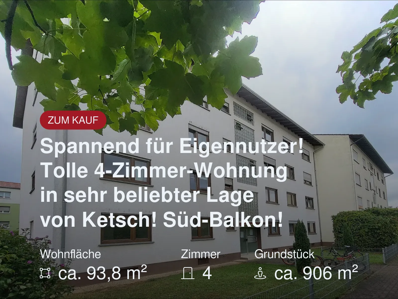 Spannend für Eigennutzer! Tolle 4-Zimmer-Wohnung in sehr beliebter Lage von Ketsch! Süd-Balkon!