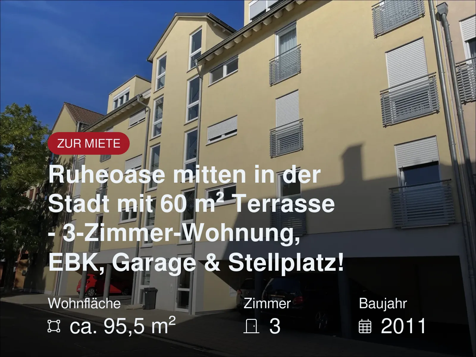 Ruheoase mitten in der Stadt mit 60 m² Terrasse – 3-Zimmer-Wohnung, EBK, Garage & Stellplatz!