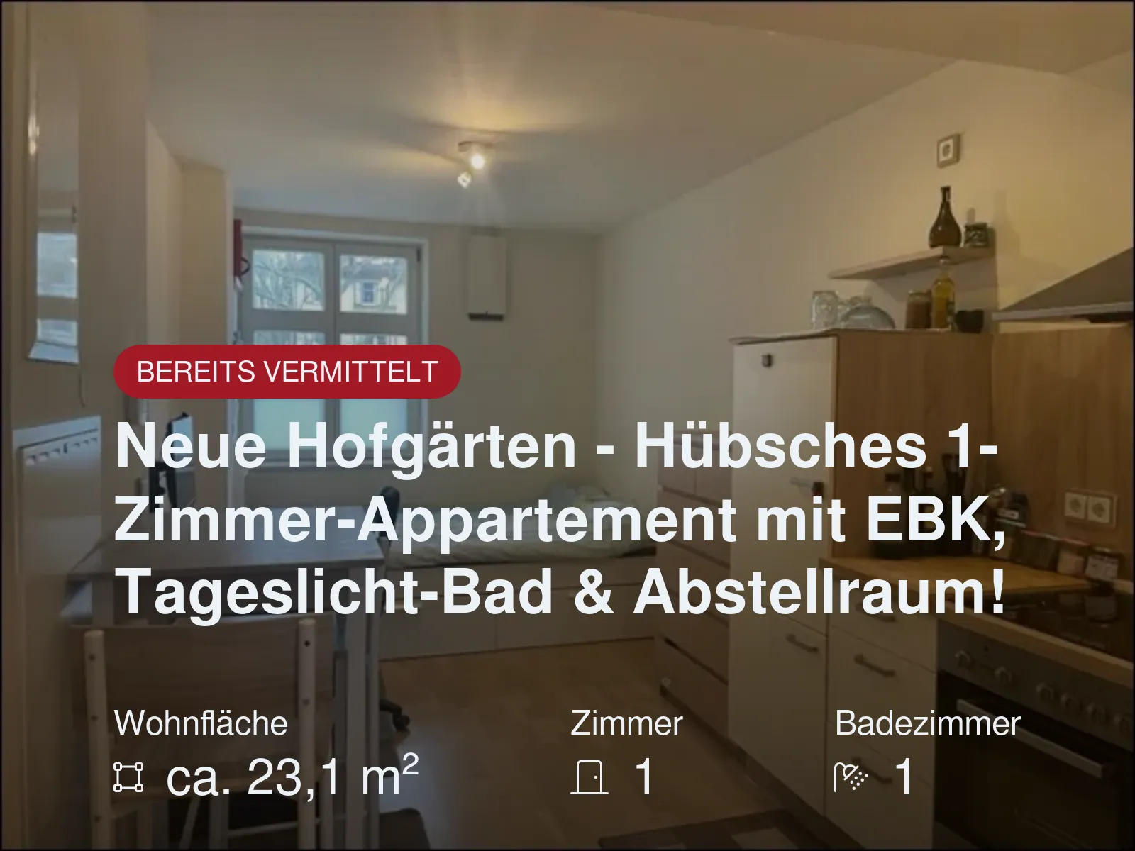 Neue Hofgärten – Hübsches 1-Zimmer-Appartement mit EBK, Tageslicht-Bad & Abstellraum!