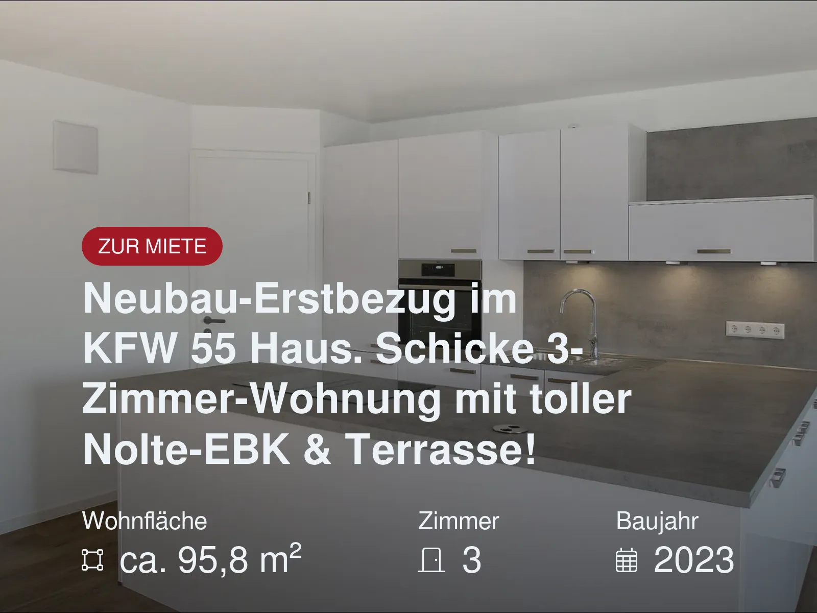 Neubau-Erstbezug im KFW 55 Haus. Schicke 3-Zimmer-Wohnung mit toller Nolte-EBK & Terrasse!