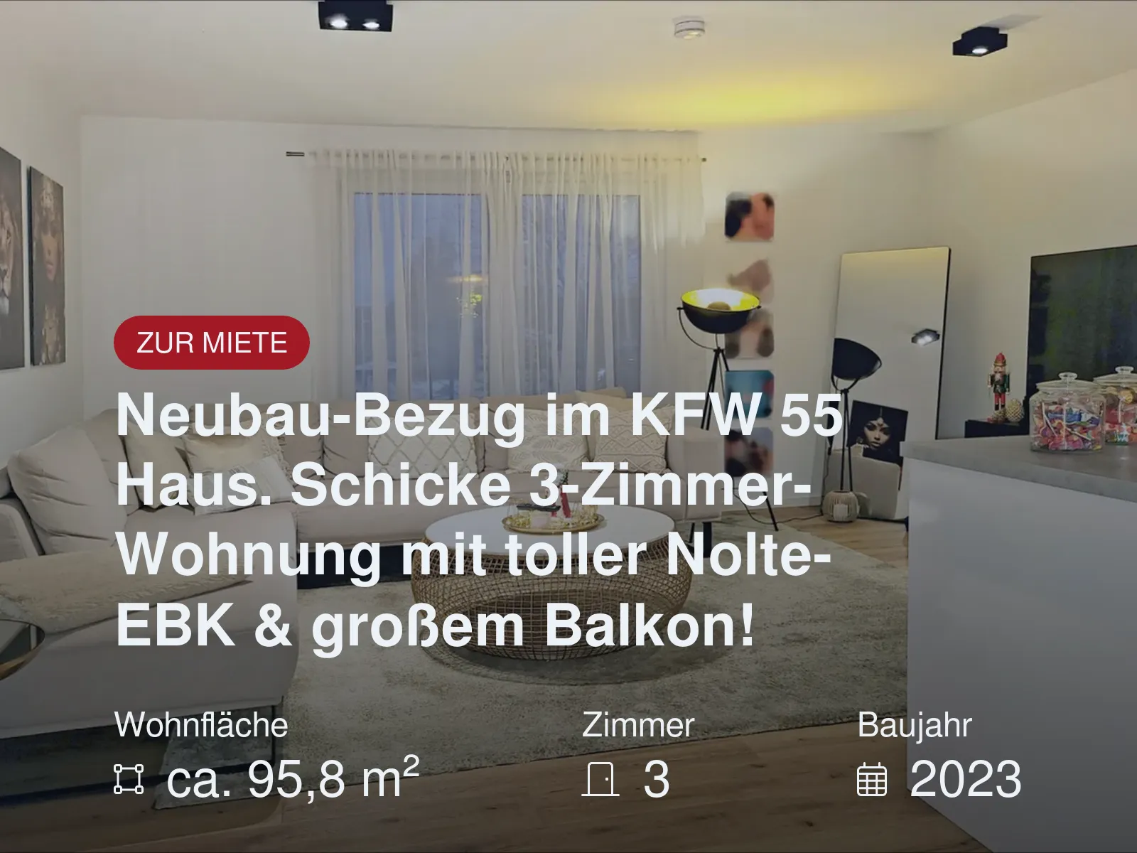 Neubau-Bezug im KFW 55 Haus. Schicke 3-Zimmer-Wohnung mit toller Nolte-EBK & großem Balkon!