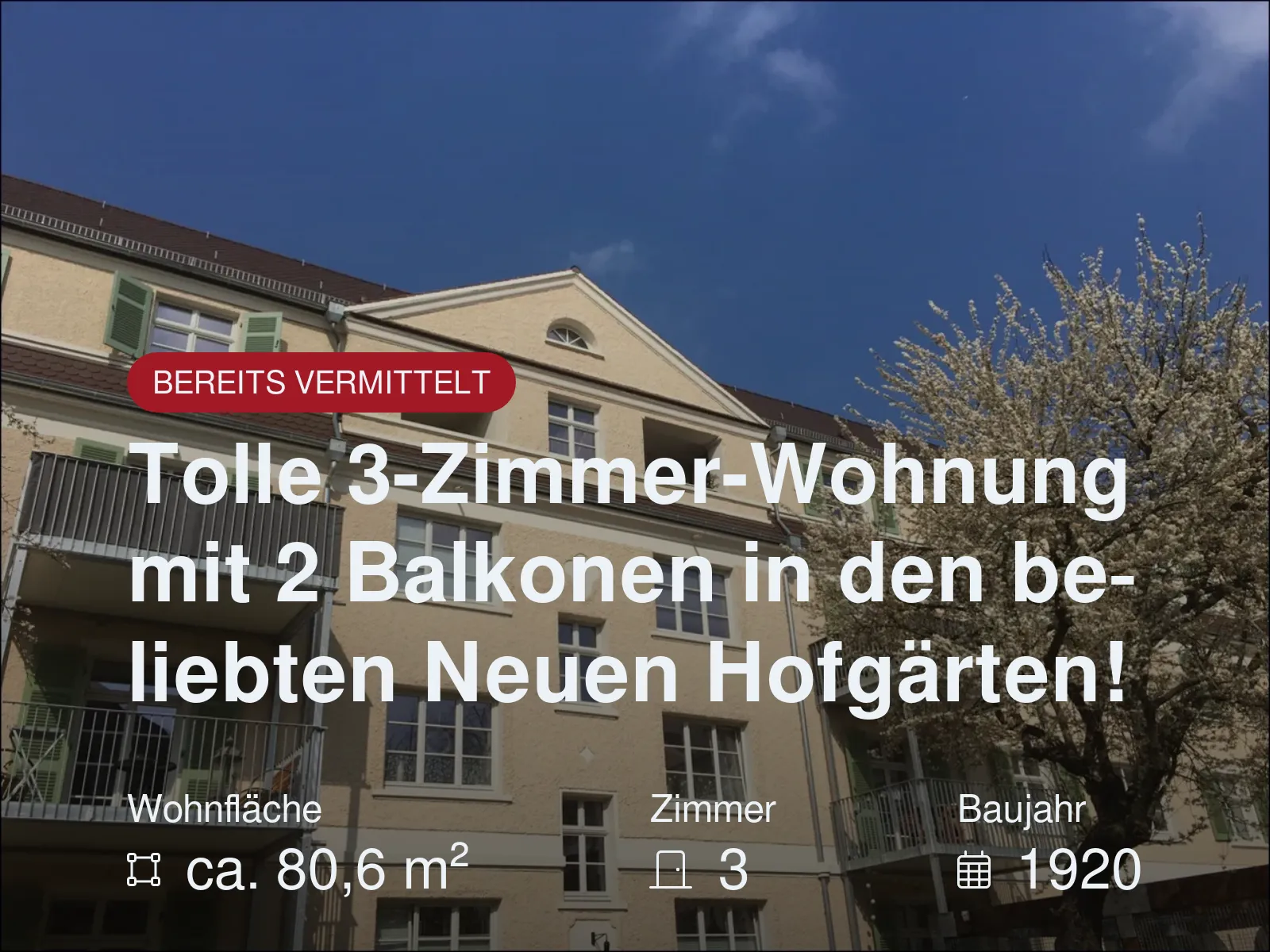 Nicht mehr verfügbar: Tolle 3-Zimmer-Wohnung mit 2 Balkonen in den beliebten Neuen Hofgärten!