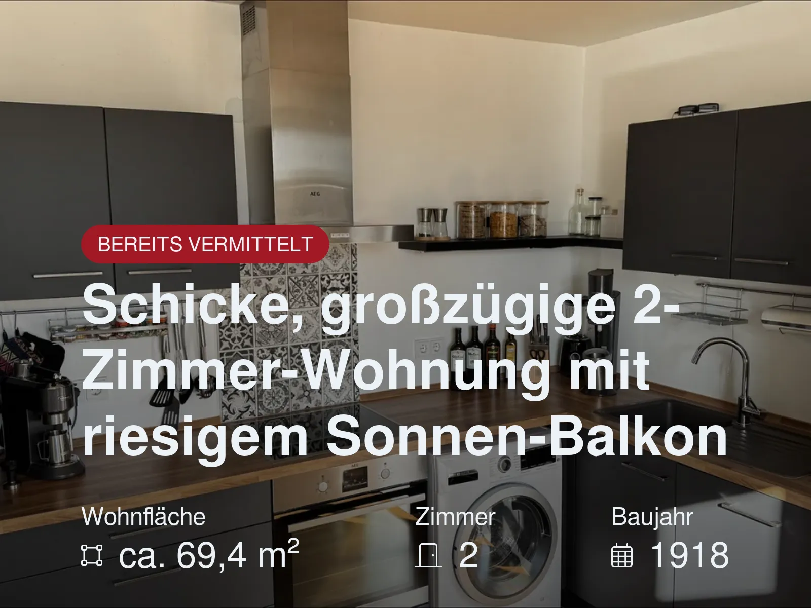 Schicke, großzügige 2-Zimmer-Wohnung mit riesigem Sonnen-Balkon