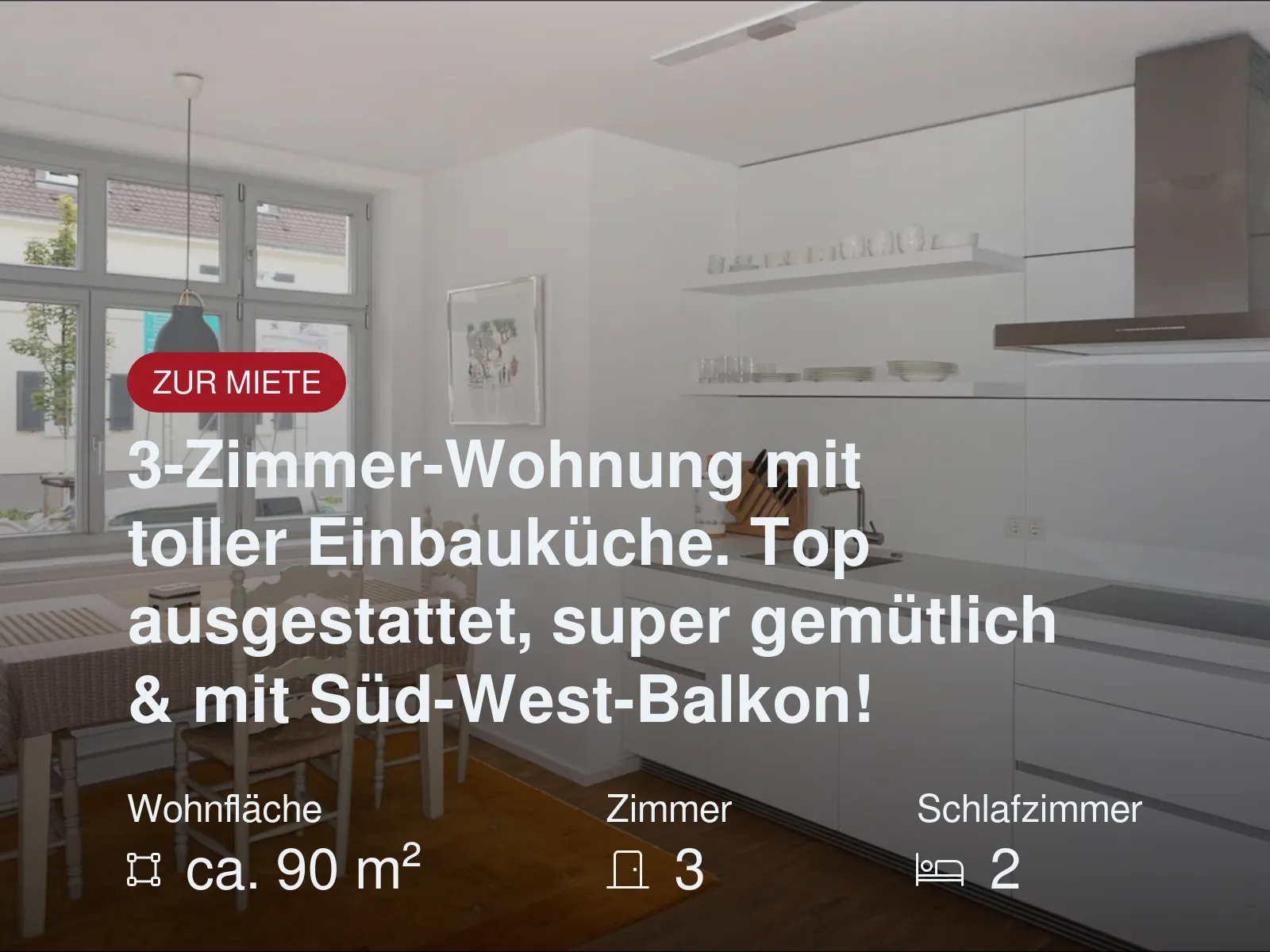 3-Zimmer-Wohnung mit toller Einbauküche. Top ausgestattet, super gemütlich & mit Süd-West-Balkon!