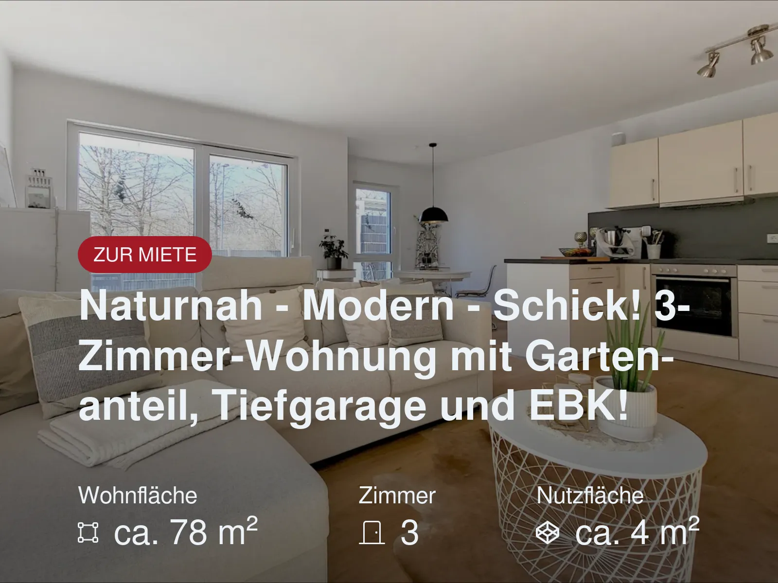 Naturnah – Modern – Schick! 3-Zimmer-Wohnung mit Gartenanteil, Tiefgarage und EBK!